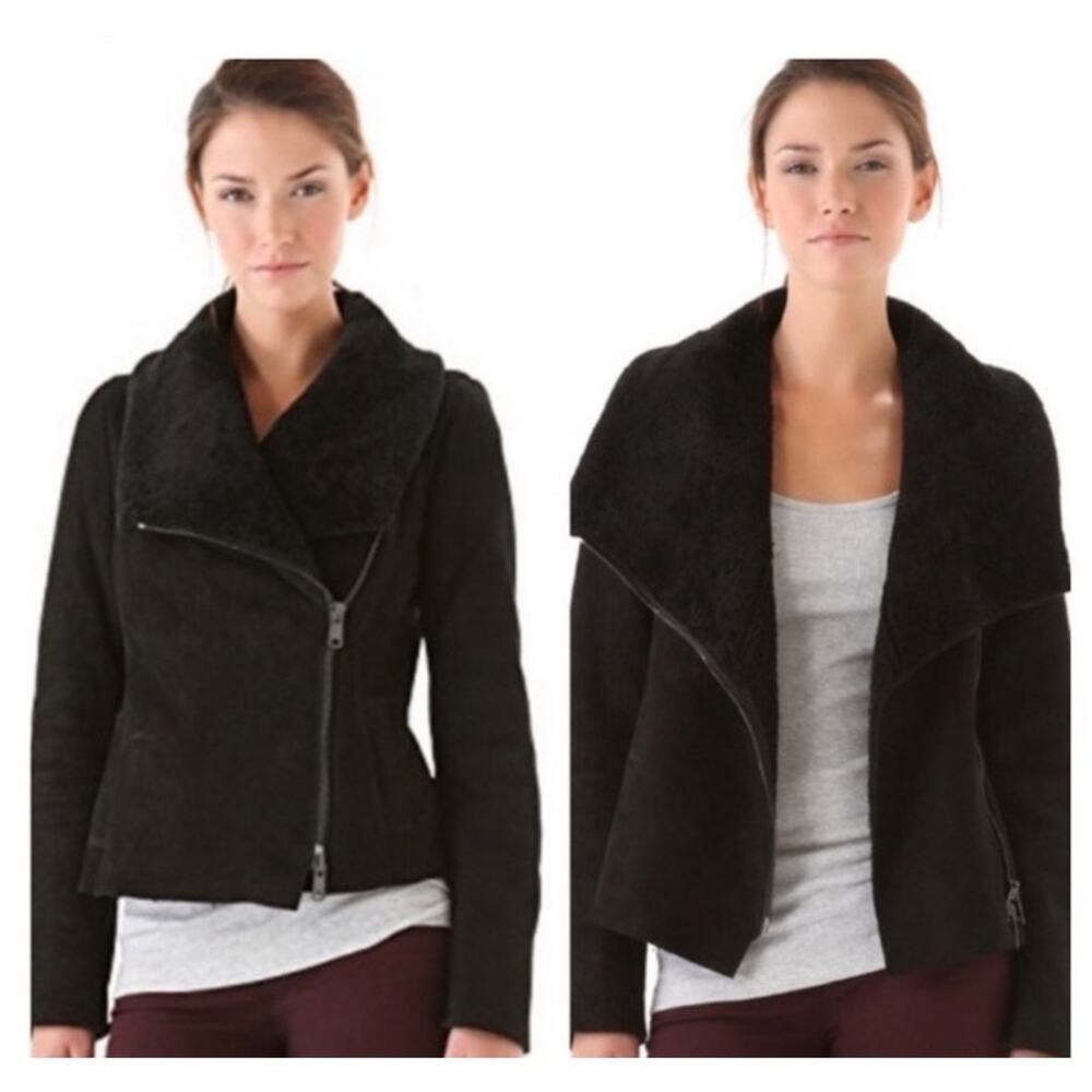 EUC Vince 100% Spanish Merino Shearling Jacket Women’s Sheepskin Moto Coat Sz: S